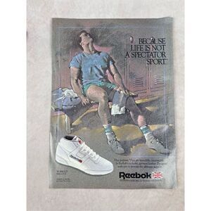 Vintage 1986 Reebok Because Life Is Not A Spectator Sport Paper Print Ad
